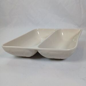 Longaberger Lancaster Pottery Divided Dish White Two Section Serving Tray